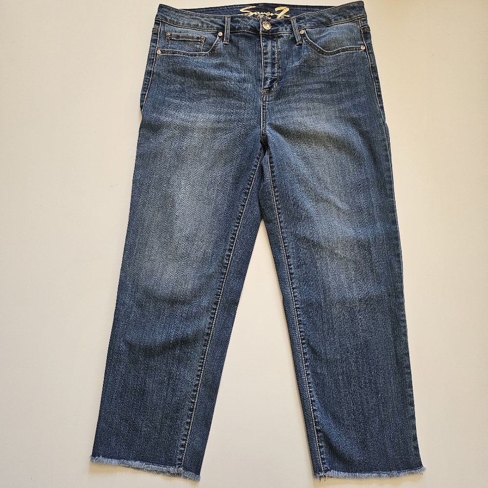 Seven7 Jeans Tower Straight Cropped Capri Size 12 Shelby Blue